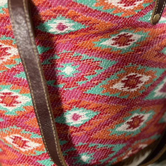 New Pink Myra Bag Cowhide Canvas Leather Tote large Barbie western - Picture 4 of 8